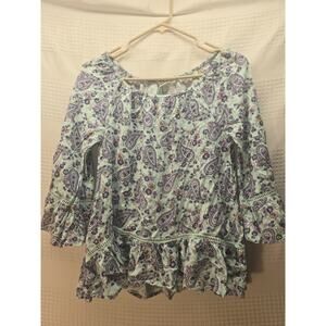 Mudd Blouse Girls Size 16 Bell Sleeve Floral 3/4